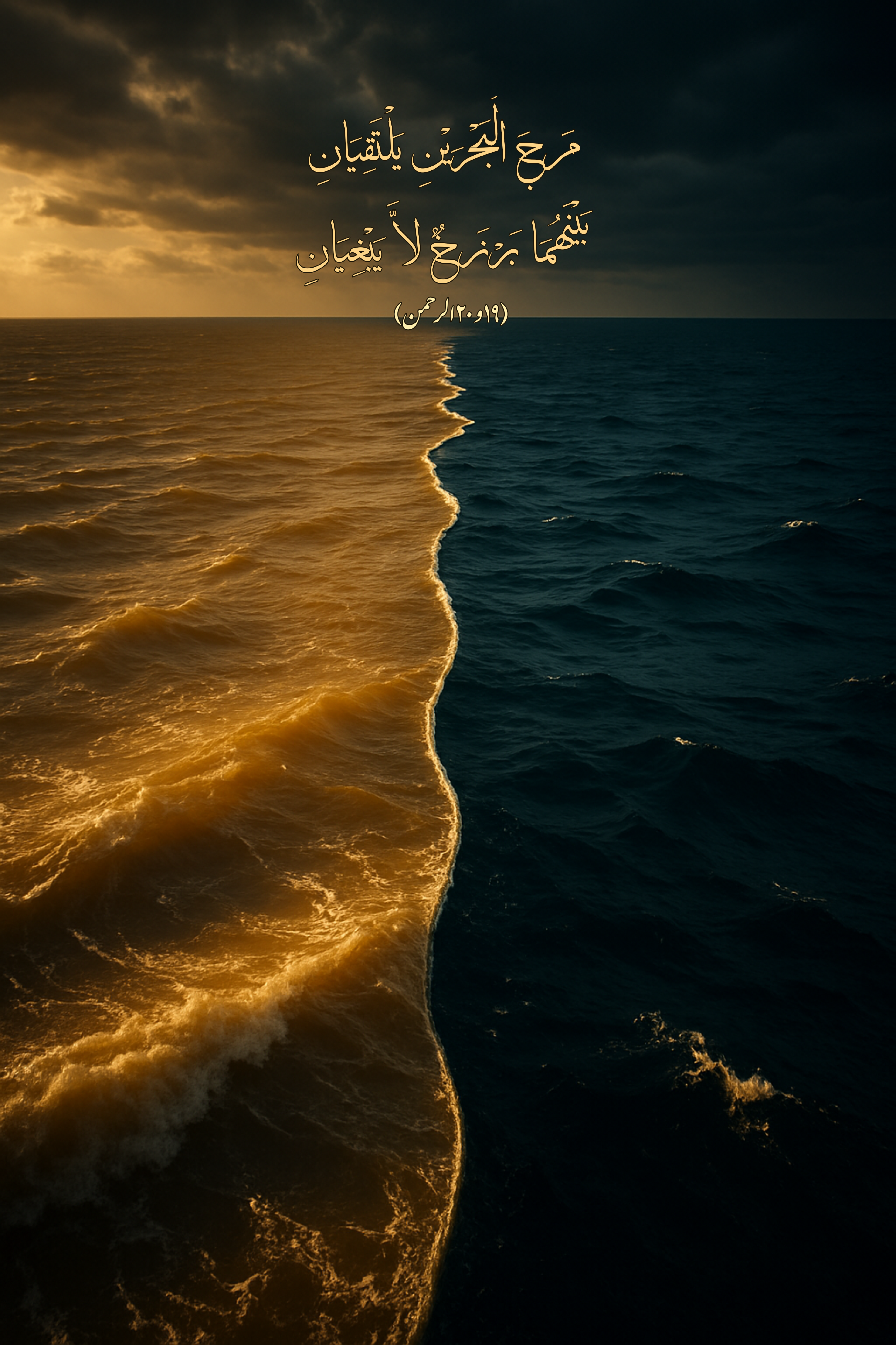 مَرَجَ الْبَحْرَيْنِ يَلْتَقِيَانِ (19) بَيْنَهُمَا بَرْزَخٌ لَّا يَبْغِيَانِ (20) الرحمن